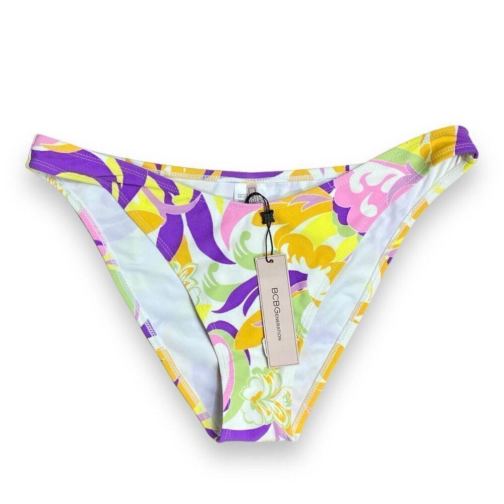 BCBG Swim Bottom Women’s XL Colorful Floral Give It A Swirl Scoop Printed